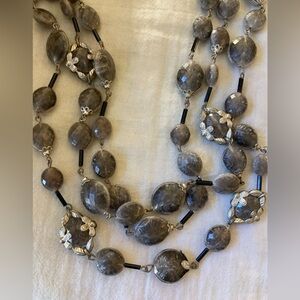 West‎ Germany Vintage Multi Strands Lucite Beaded Necklace Ornate End Caps